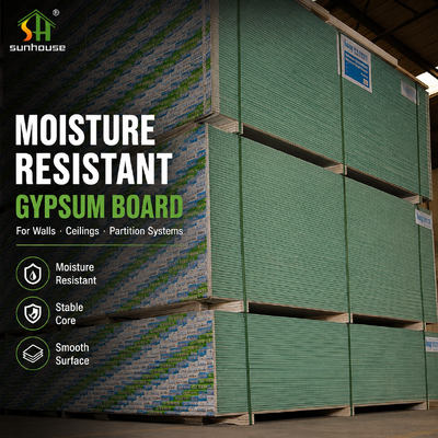 Papan Gipsum Tahan Air untuk Dinding, Panel Dinding Gipsum Tahan Air dengan Penyerapan Air Rendah untuk Kamar Mandi, Dapur, Langit-langit, dan Partisi Interior